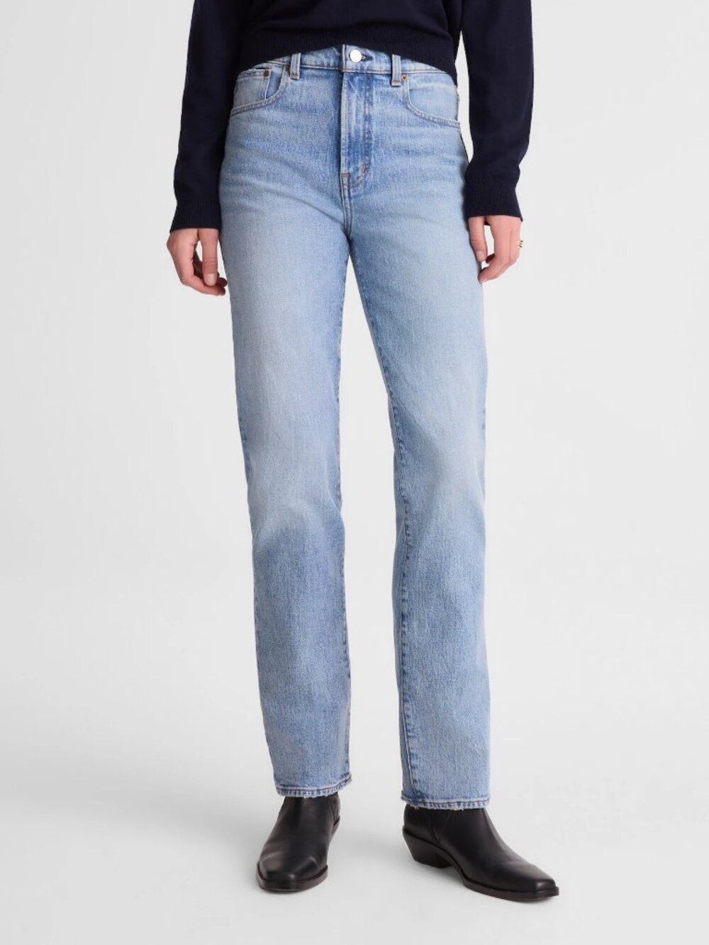 Madewell Tall Longline Straight Leg High Rise Stretch Denim Jeans Blue Size 29T